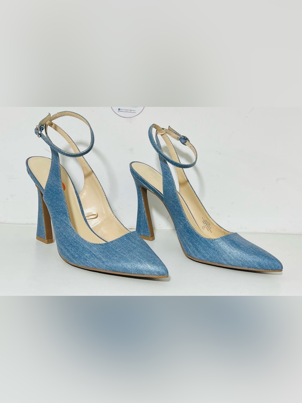 Nine West Denim Pointed-Toe Ankle-Strap Heels In Light Blue
